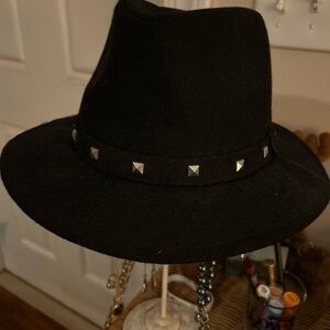 Nicole Marciano Black Wool Blend Fedora with Studded Hat Band
